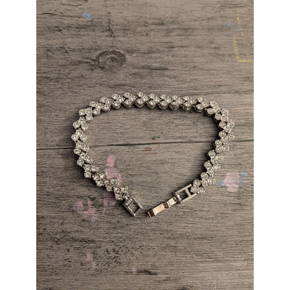 S925 Silver Tone Double Row Crystal Tennis‎ Bracelet Round Cut Bezel Set Sparkly